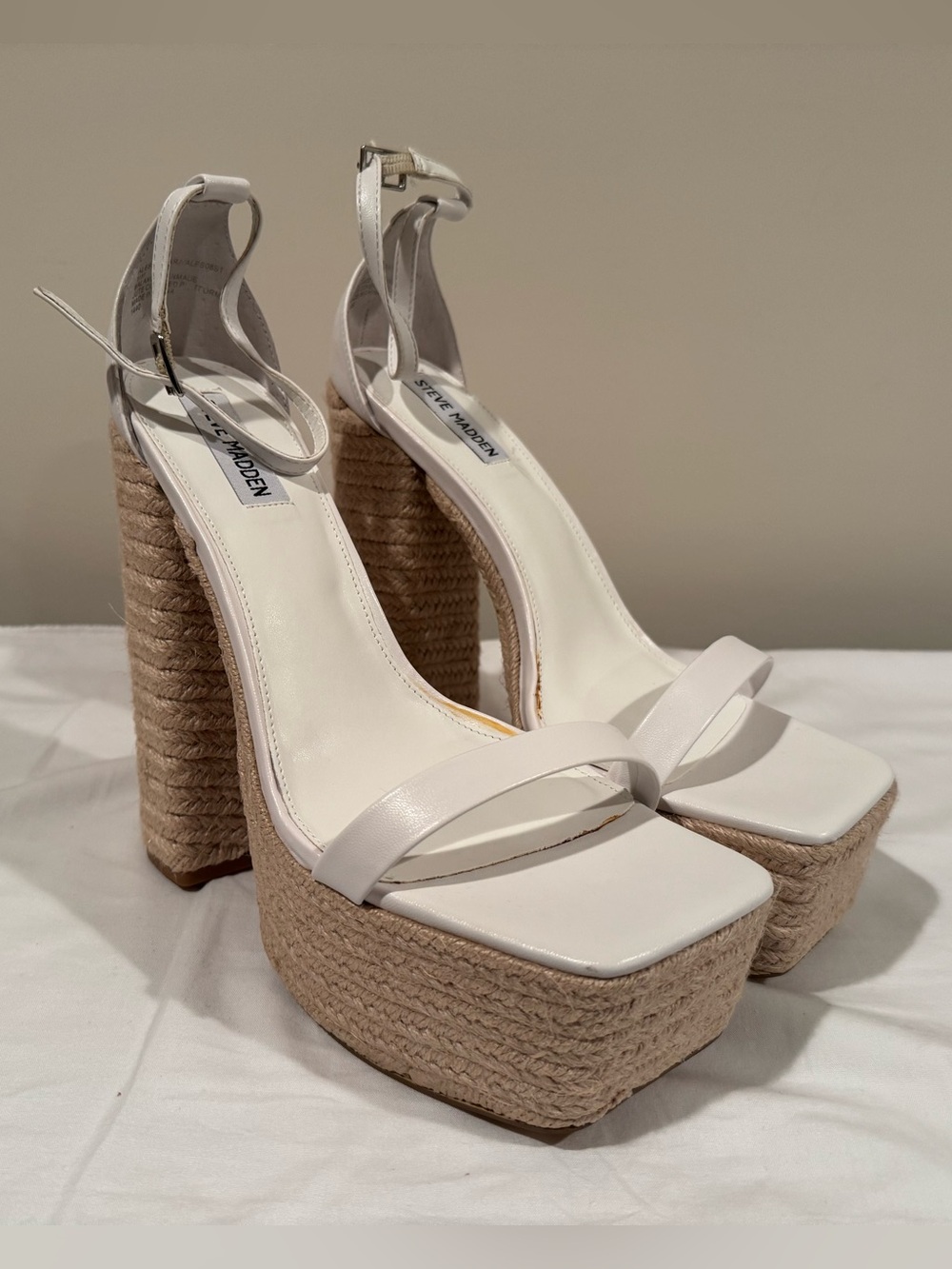Steve Madden Alessandra White Espadrille Platform Heels Size 11 NIB